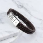 Rome Leather & Stainless Steel Mens Bracelet - Brown