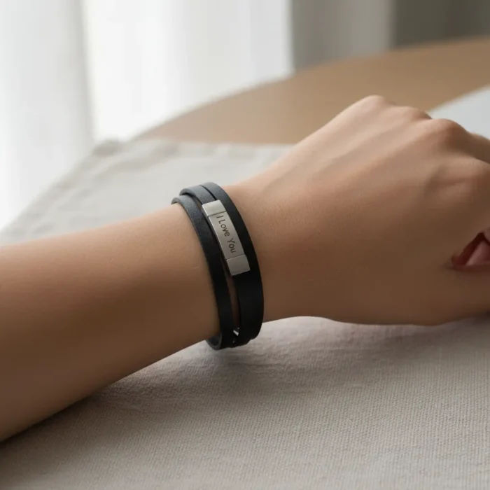 Cairo Leather & Stainless Steel Mens Bracelet - Brown - Image 8