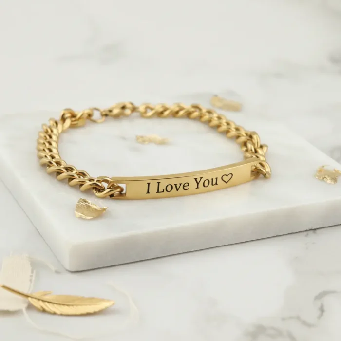 steel identity mens bracelet gold
