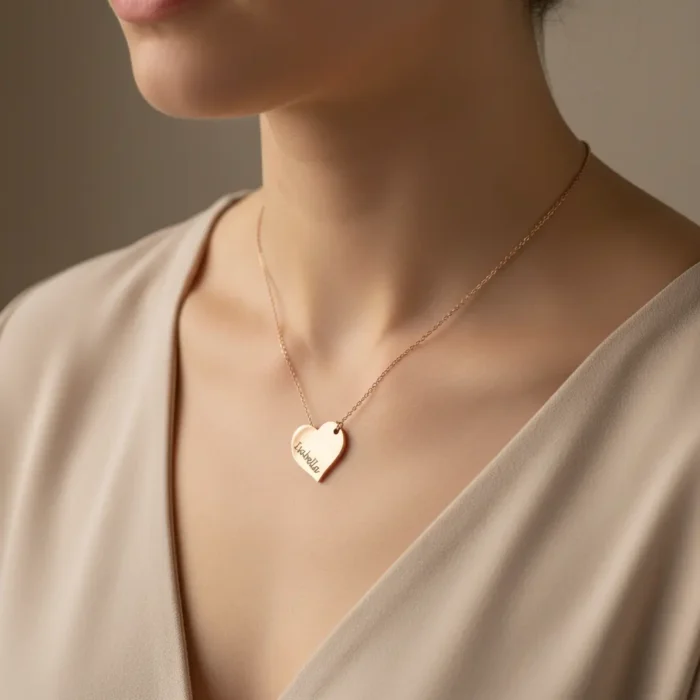 Heart diagonal Necklace - Rose Gold - Image 2