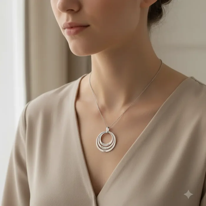 Triple Family Circular Necklace - Silver - Image 2