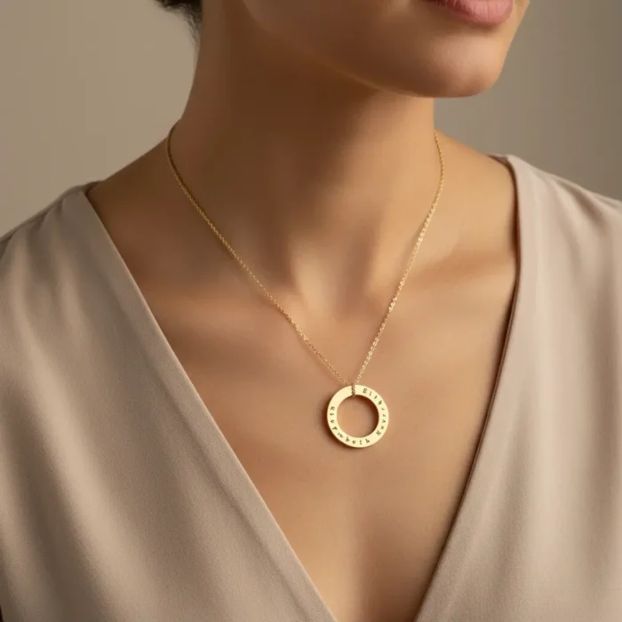 Engraved Circlular Necklace - Gold - Image 2