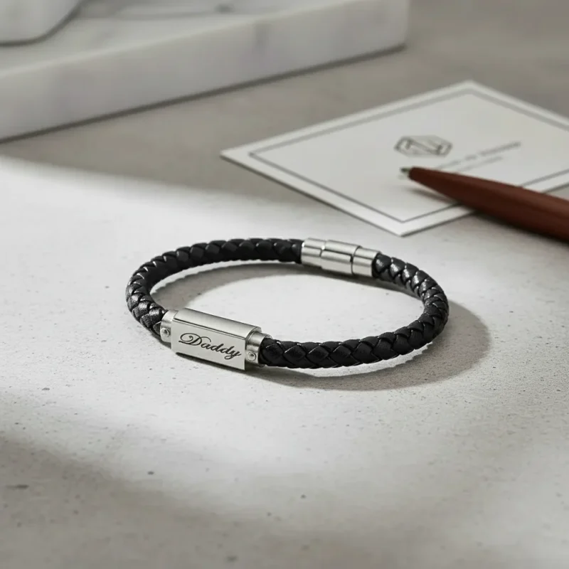 Miami Leather & Stainless Steel Mens Bracelet – Black
